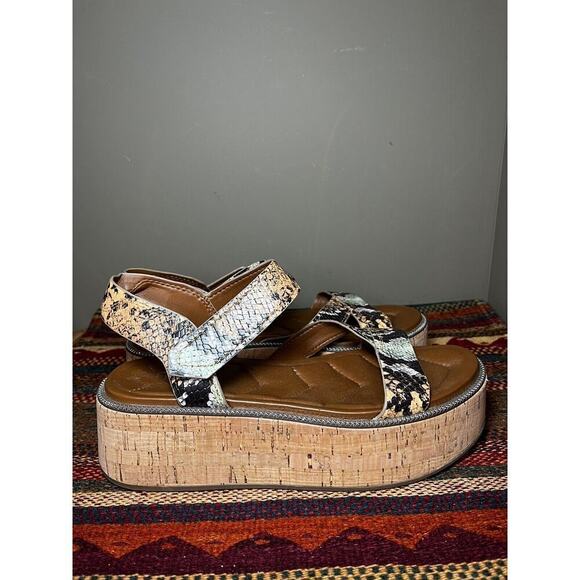 Franco Sarto Ozio Snakeskin Reptile Printed Platform Ankle Strap Sandal size 10 - Picture 1 of 9